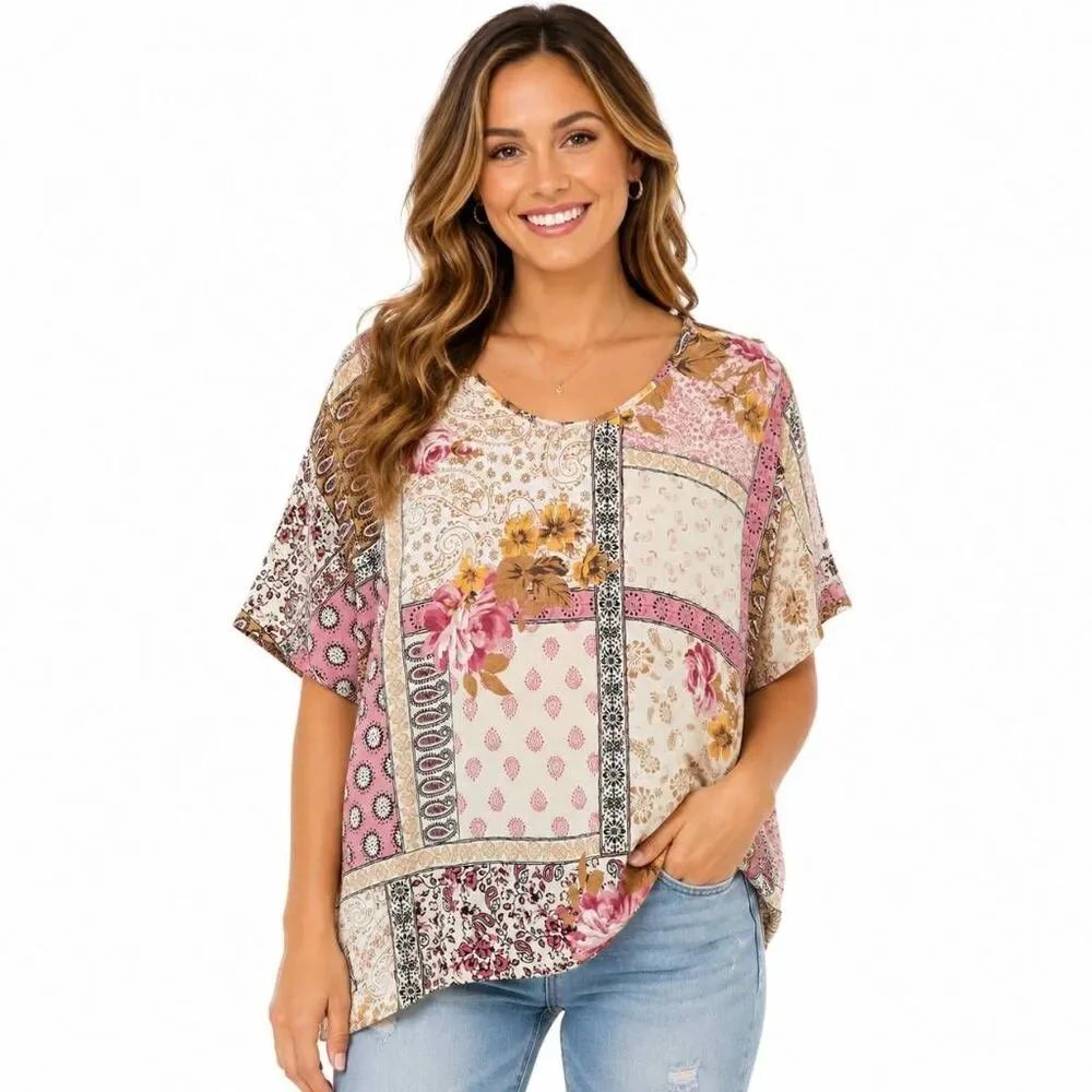 24/7 by Maurices Patchwork Floral Tunic Top Sz S